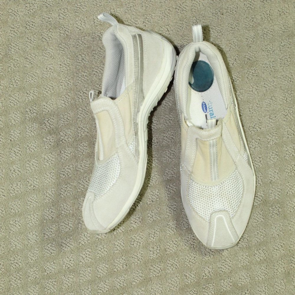 Natural Sport by Dr. Scholls Maestra Women's Sz 8 Beige Leather Fabric Sneakers